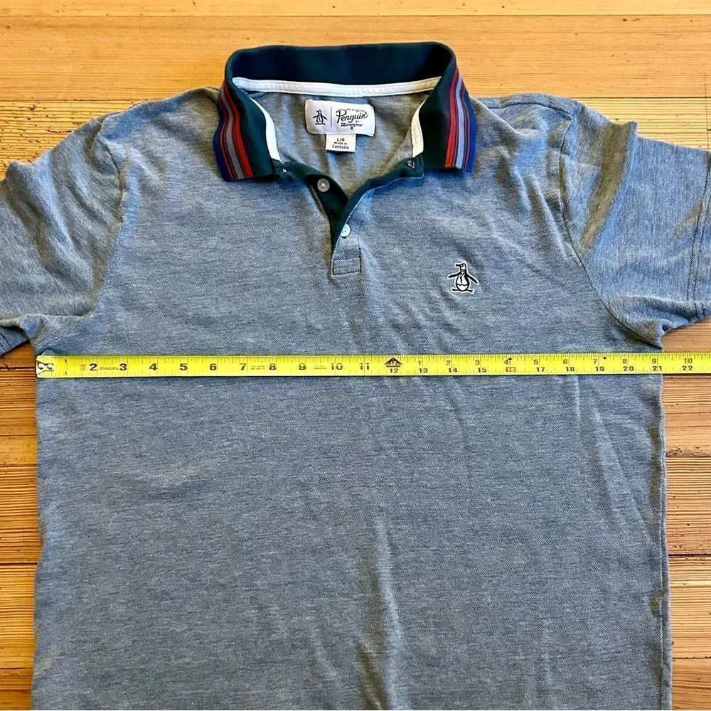 Penguin stripe collar pique pop short sleeve polo. Size L.